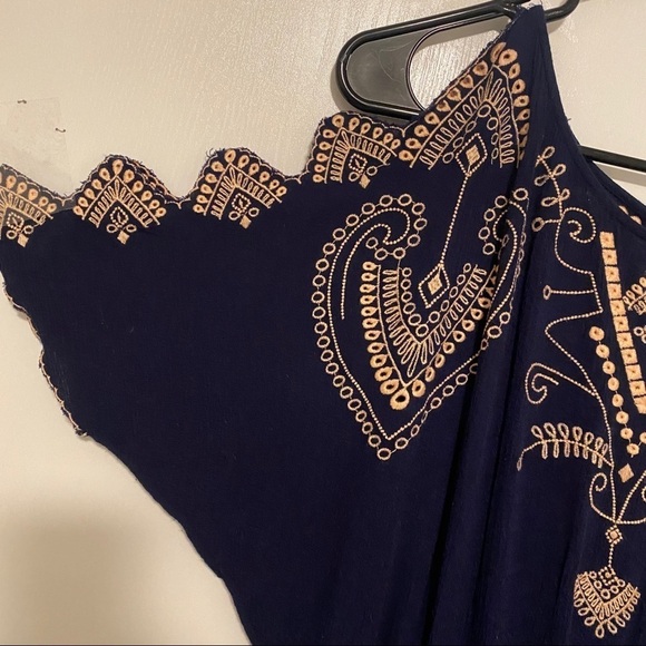 Alya Romper Navy Blue With Cream Embroidery Cold Shoulder Sleeve Short - Picture 3 of 9